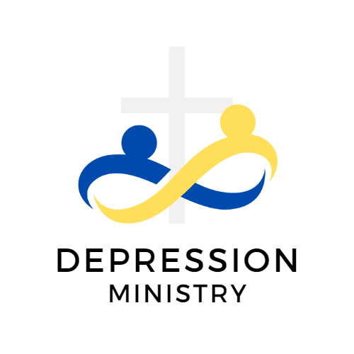 Cross with blue and yellow abstract figures.